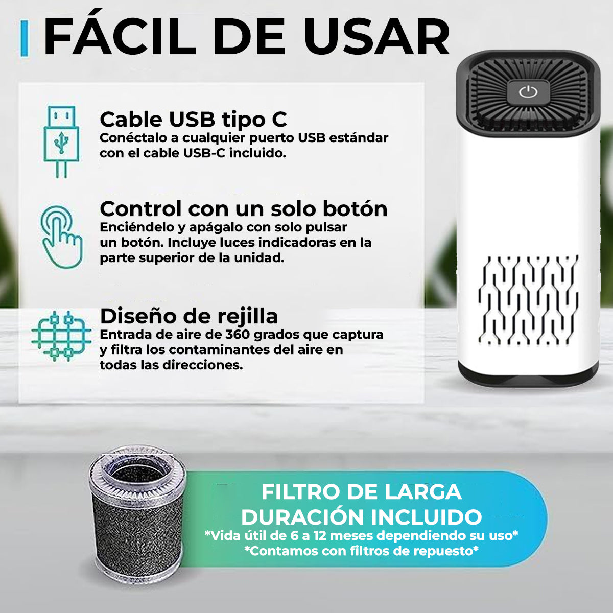 AirePure™ – Mini Purificador de Aire Portátil HEPA 13