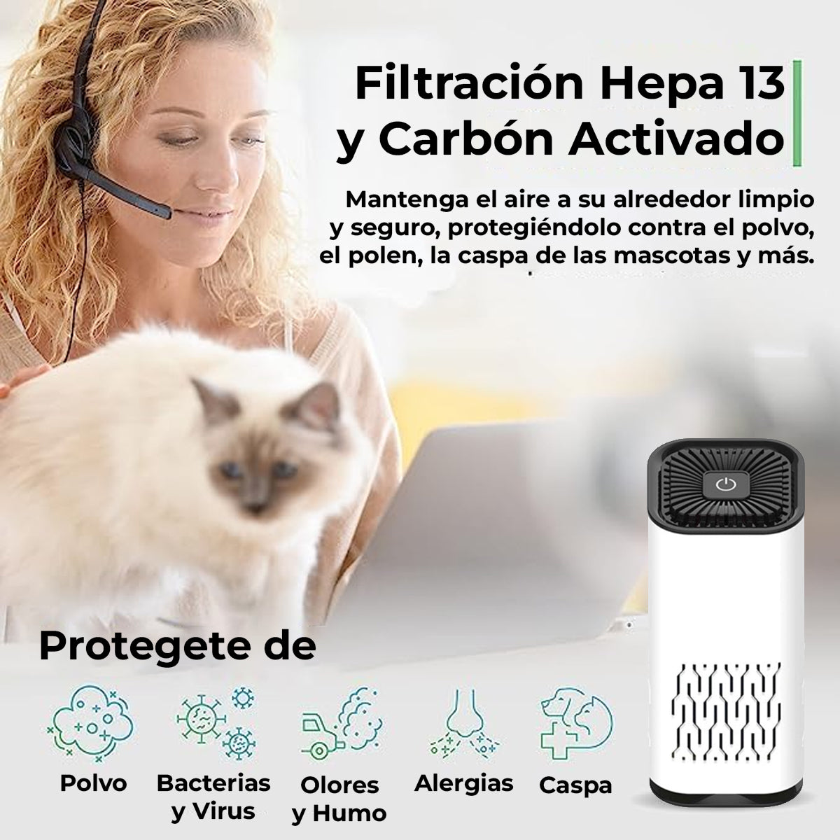 AirePure™ – Mini Purificador de Aire Portátil HEPA 13